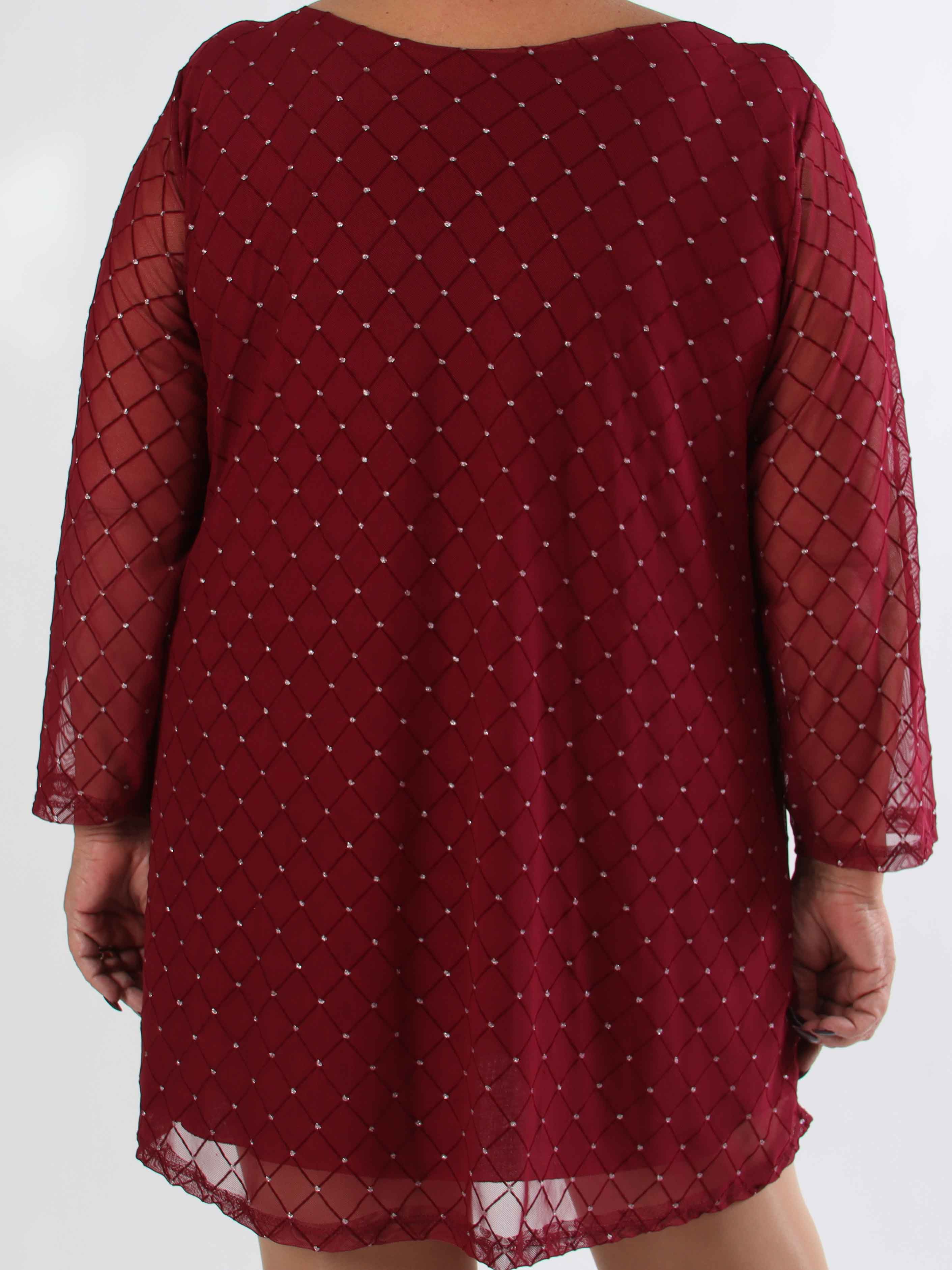 Ritte - Langærmet plus size mesh kjole med glimmer detaljer